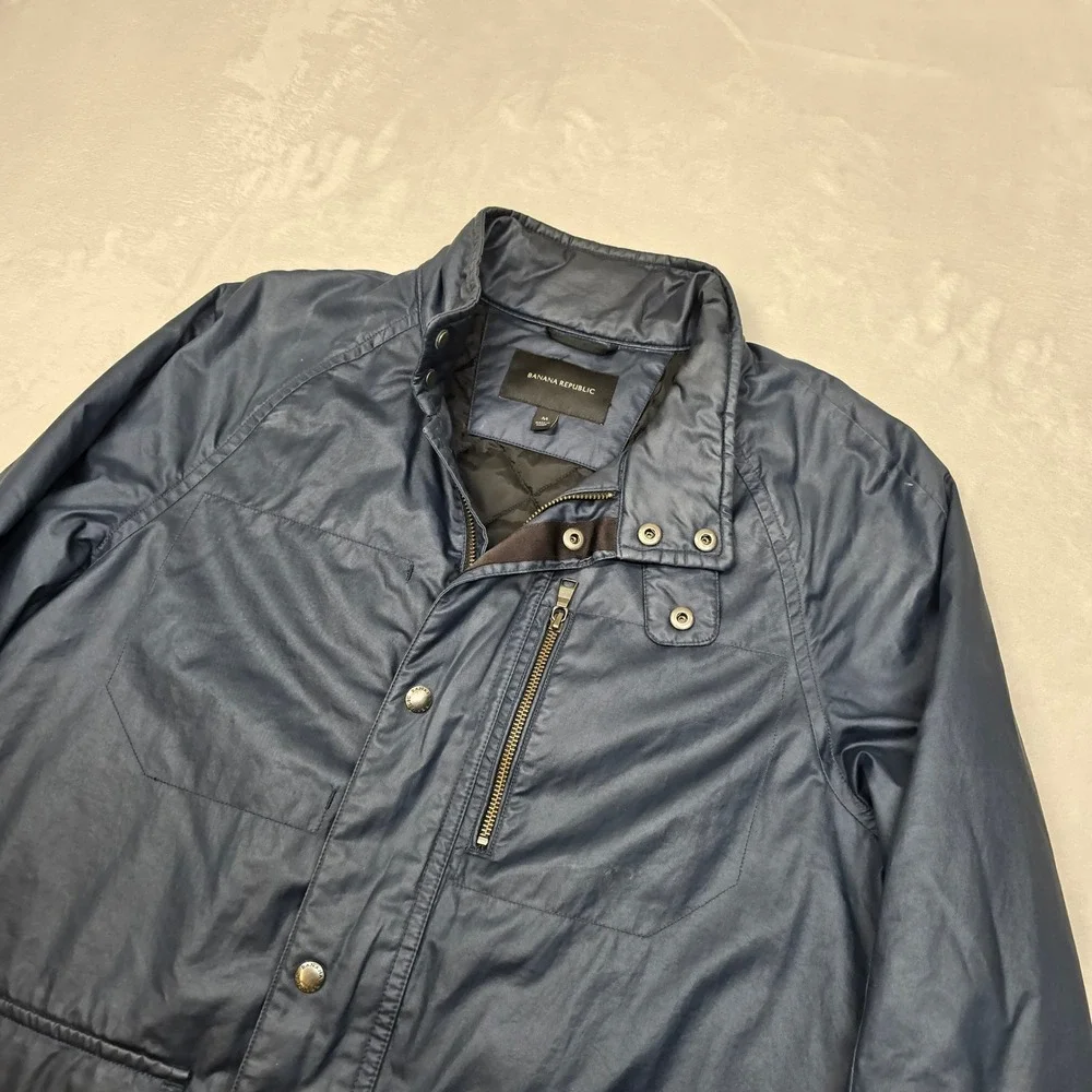 Banana Republic Utility‎ Jacket Mens Medium Blue Poly Coated Cotton Full Zip